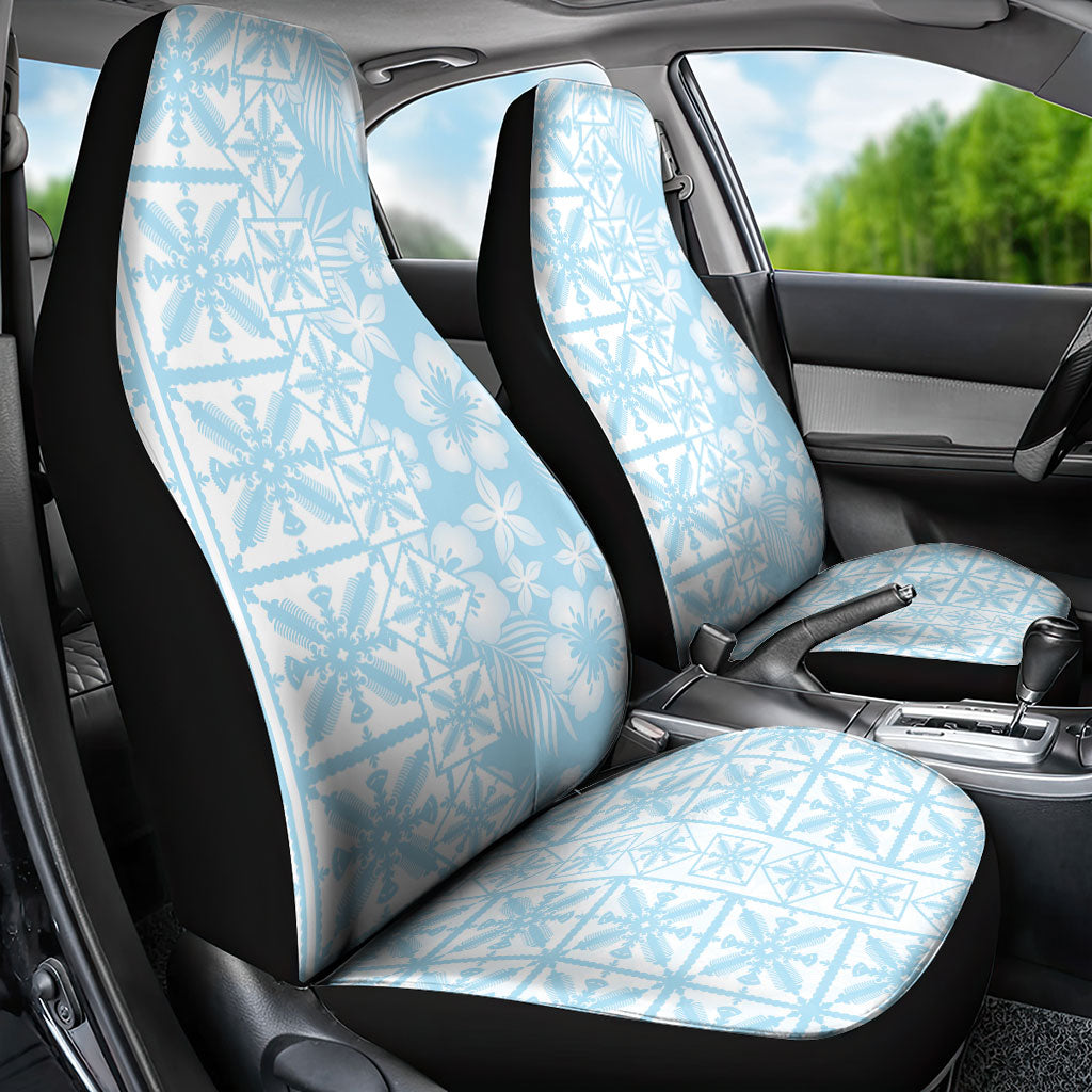 Pastel Blue Kahili Quilt Hawaii Car Seat Cover Tropical Flower Seamless Half Style