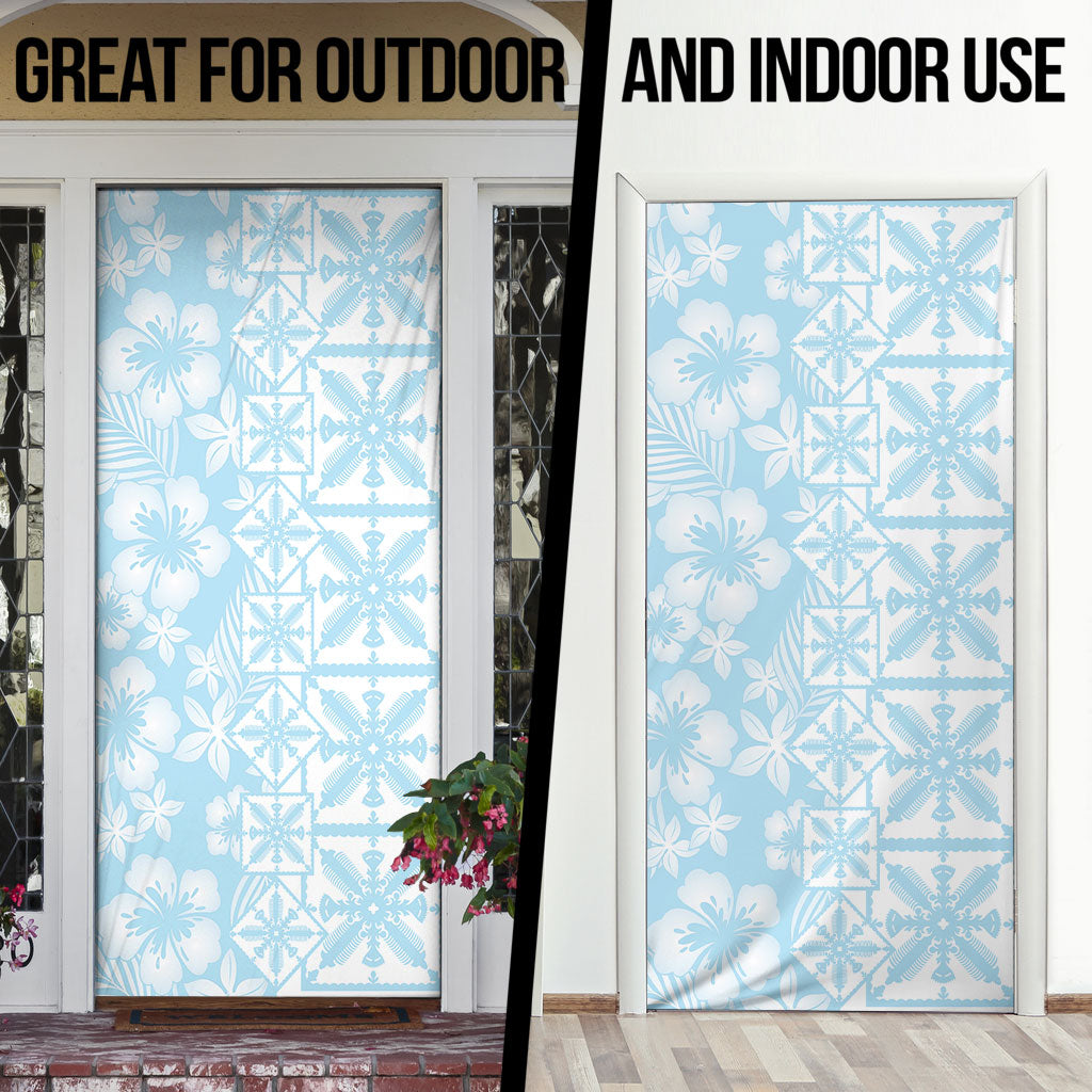 Pastel Blue Kahili Quilt Hawaii Door Cover Tropical Flower Seamless Half Style