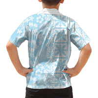 Pastel Blue Kahili Quilt Hawaii Family Matching Short Sleeve Bodycon Dress and Hawaiian Shirt Tropical Flower Seamless Half Style LT14 - Polynesian Pride