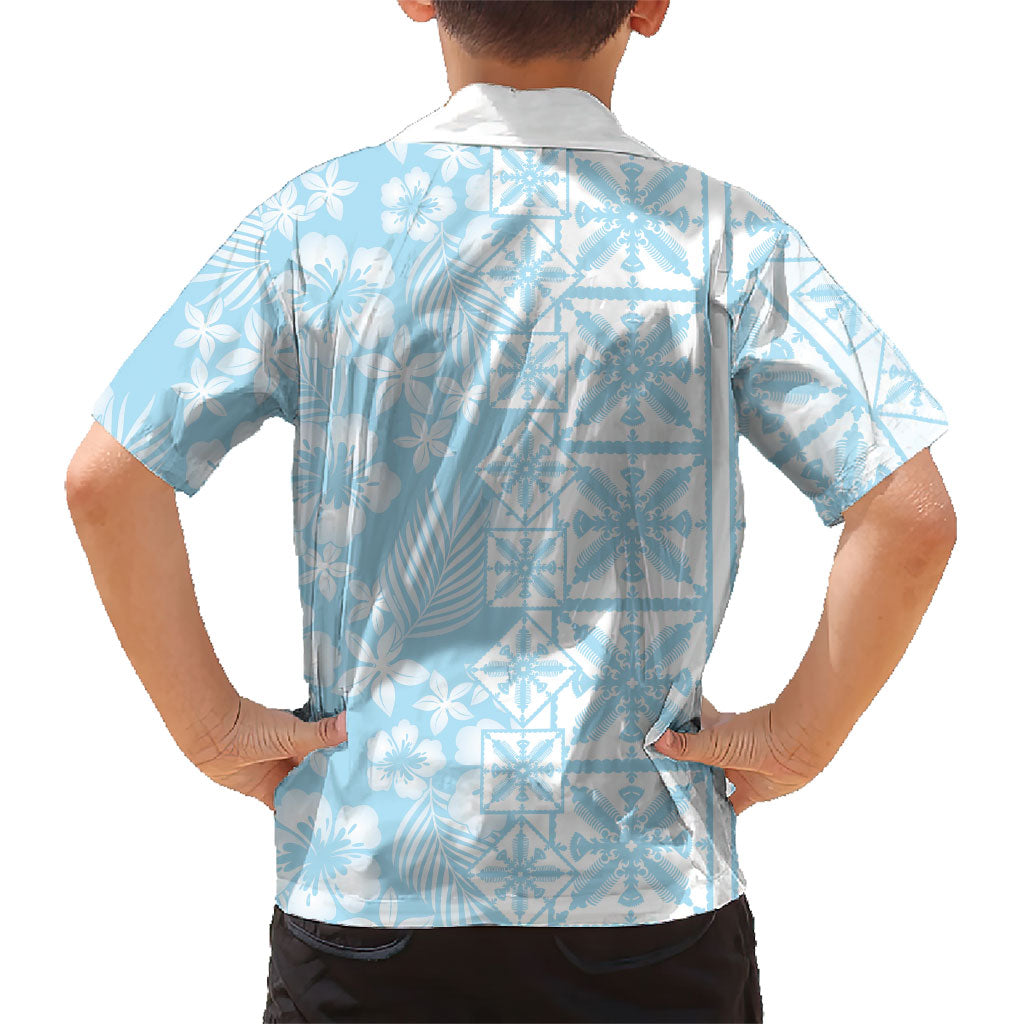 Pastel Blue Kahili Quilt Hawaii Family Matching Tank Maxi Dress and Hawaiian Shirt Tropical Flower Seamless Half Style LT14 - Polynesian Pride