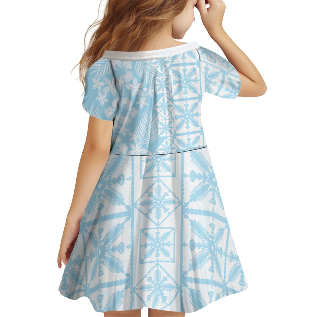 Pastel Blue Kahili Quilt Hawaii Family Matching Tank Maxi Dress and Hawaiian Shirt Tropical Flower Seamless Half Style LT14 - Polynesian Pride