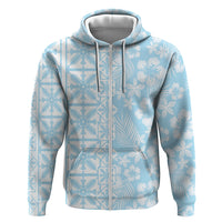 Pastel Blue Kahili Quilt Hawaii Hoodie Tropical Flower Seamless Half Style