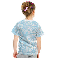Pastel Blue Kahili Quilt Hawaii Kid T Shirt Tropical Flower Seamless Half Style