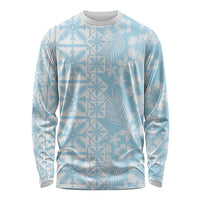 Pastel Blue Kahili Quilt Hawaii Long Sleeve Shirt Tropical Flower Seamless Half Style