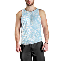 Pastel Blue Kahili Quilt Hawaii Men Tank Top Tropical Flower Seamless Half Style
