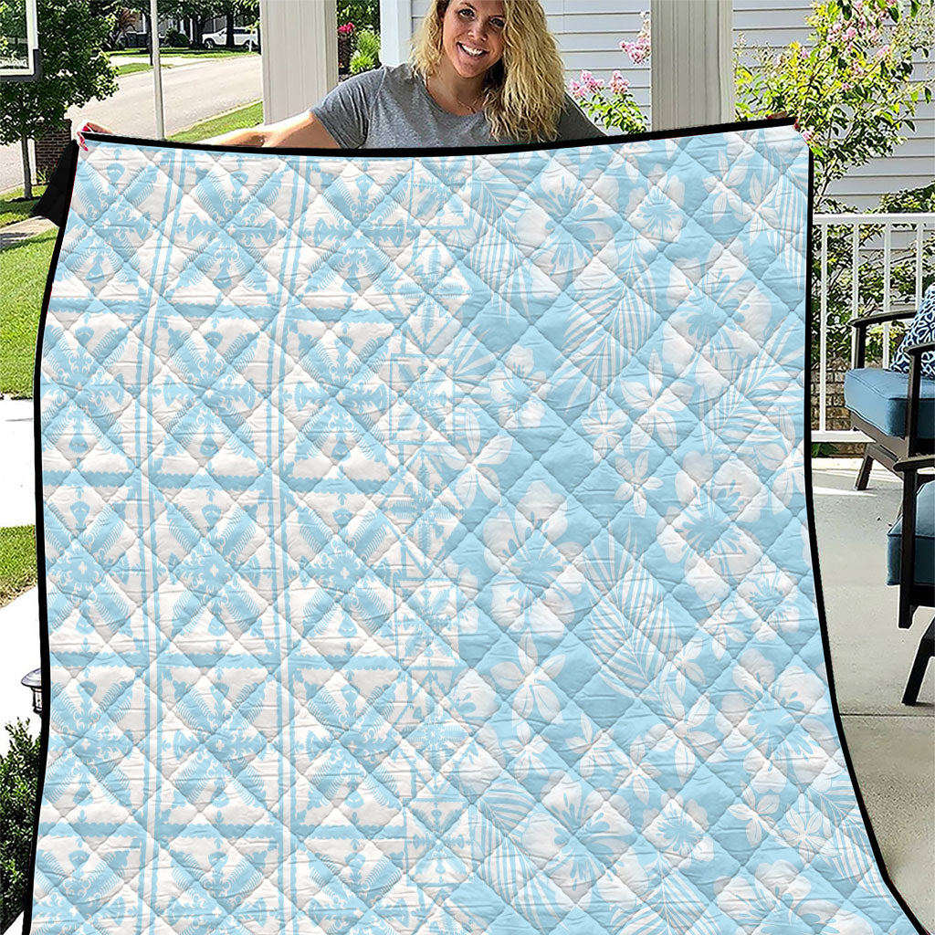Pastel Blue Kahili Quilt Hawaii Quilt Tropical Flower Seamless Half Style LT14 Blue - Polynesian Pride