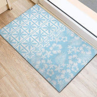 Pastel Blue Kahili Quilt Hawaii Rubber Doormat Tropical Flower Seamless Half Style