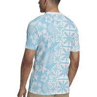 Pastel Blue Kahili Quilt Hawaii Rugby Jersey Tropical Flower Seamless Half Style
