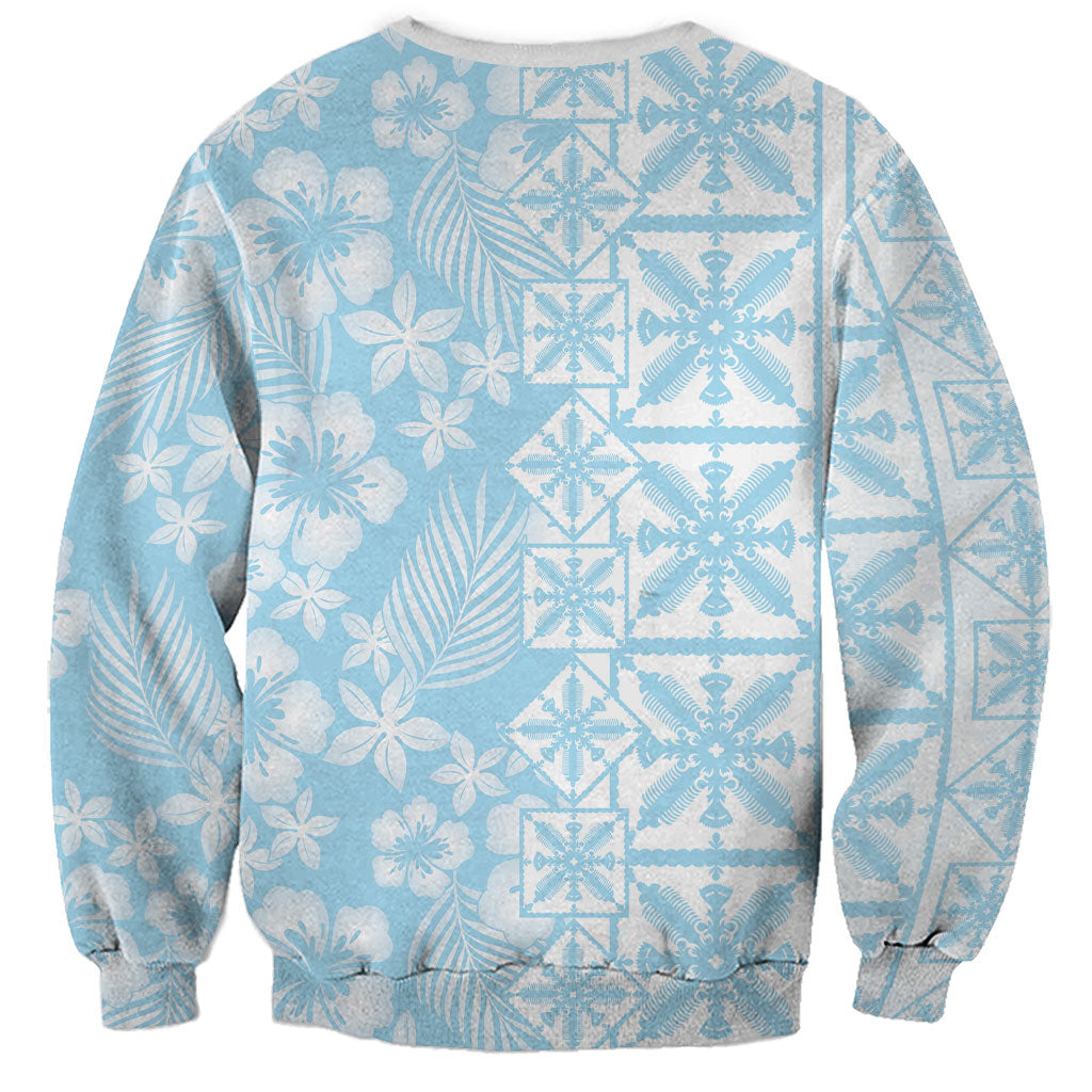 Pastel Blue Kahili Quilt Hawaii Sweatshirt Tropical Flower Seamless Half Style