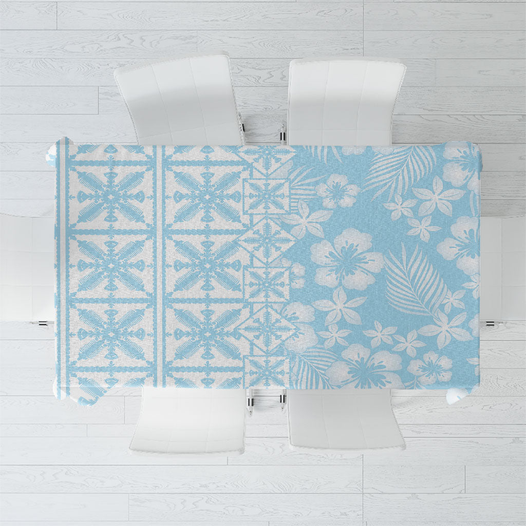 Pastel Blue Kahili Quilt Hawaii Tablecloth Tropical Flower Seamless Half Style