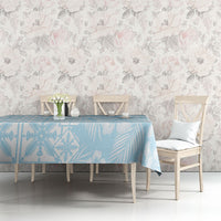 Pastel Blue Kahili Quilt Hawaii Tablecloth Tropical Flower Seamless Half Style