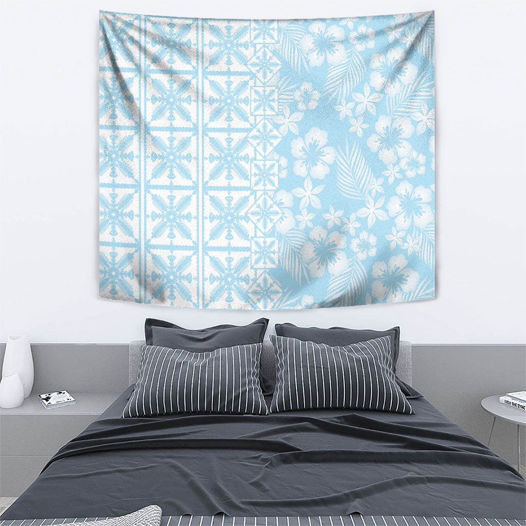 Pastel Blue Kahili Quilt Hawaii Tapestry Tropical Flower Seamless Half Style
