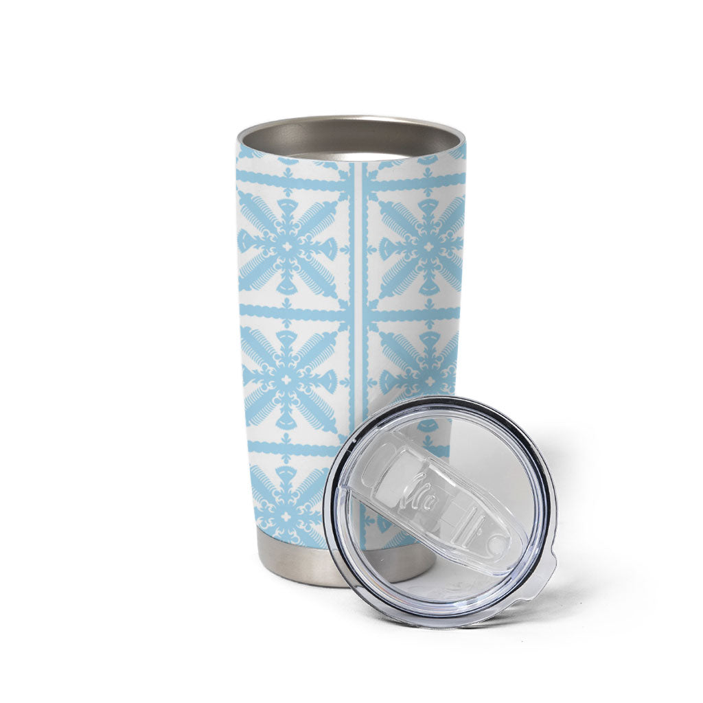 Pastel Blue Kahili Quilt Hawaii Tumbler Cup Tropical Flower Seamless Half Style
