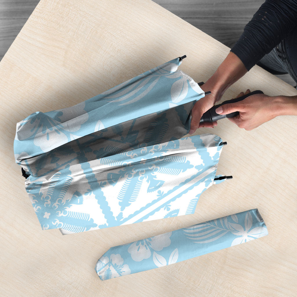 Pastel Blue Kahili Quilt Hawaii Umbrella Tropical Flower Seamless Half Style