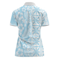 Pastel Blue Kahili Quilt Hawaii Women Polo Shirt Tropical Flower Seamless Half Style