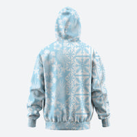 Pastel Blue Kahili Quilt Hawaii Zip Hoodie Tropical Flower Seamless Half Style