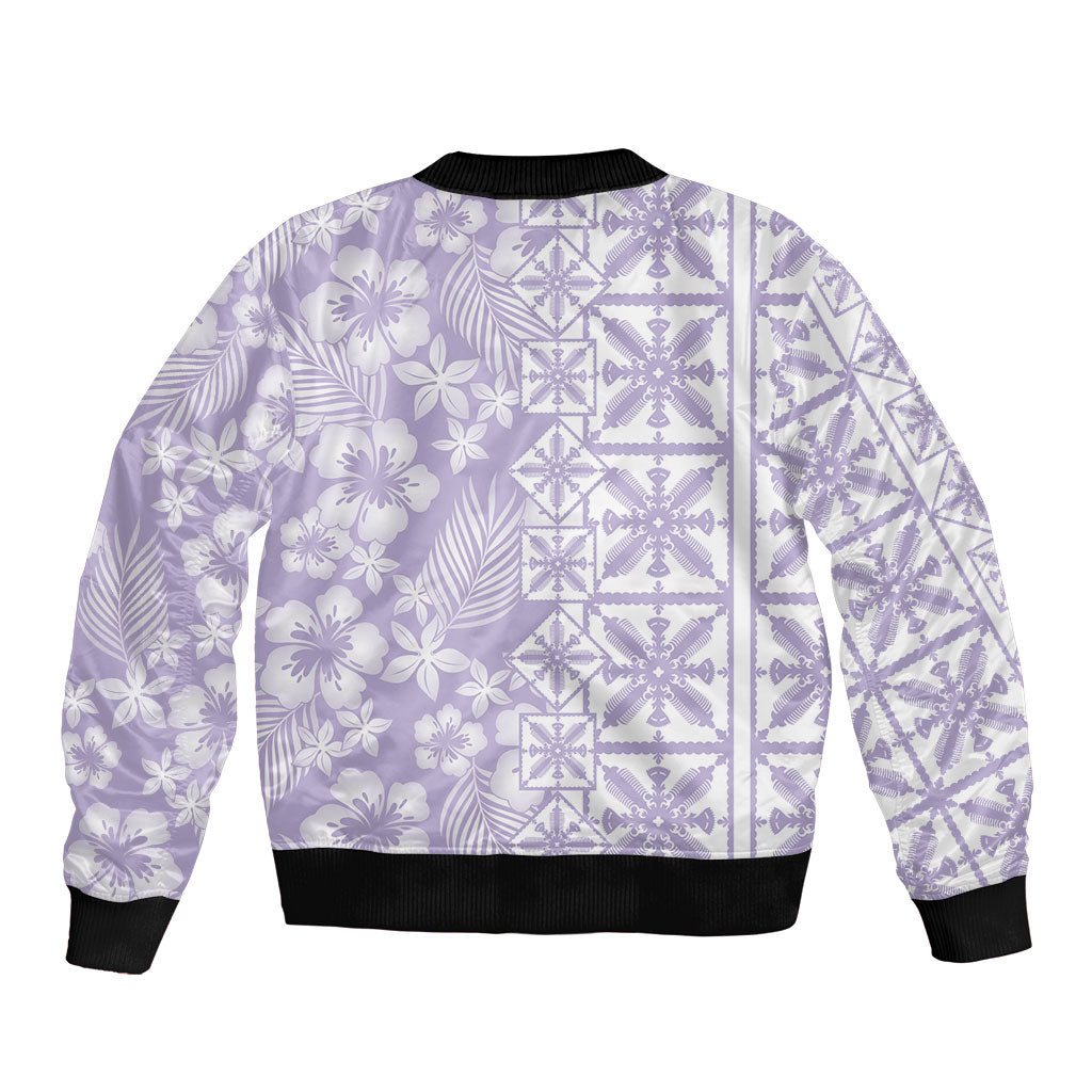 Pastel Purple Kahili Quilt Hawaii Bomber Jacket Tropical Flower Seamless Half Style