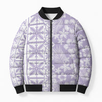 Pastel Purple Kahili Quilt Hawaii Bomber Puffer Jacket Tropical Flower Seamless Half Style