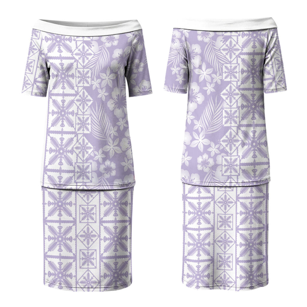Pastel Purple Kahili Quilt Hawaii Couples Matching Puletasi and Hawaiian Shirt Tropical Flower Seamless Half Style LT14 - Polynesian Pride