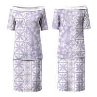 Pastel Purple Kahili Quilt Hawaii Couples Matching Puletasi and Hawaiian Shirt Tropical Flower Seamless Half Style LT14 - Polynesian Pride