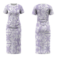 Pastel Purple Kahili Quilt Hawaii Couples Matching Short Sleeve Bodycon Dress and Hawaiian Shirt Tropical Flower Seamless Half Style LT14 - Polynesian Pride
