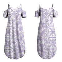 Pastel Purple Kahili Quilt Hawaii Couples Matching Summer Maxi Dress and Hawaiian Shirt Tropical Flower Seamless Half Style LT14 - Polynesian Pride