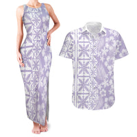 Pastel Purple Kahili Quilt Hawaii Couples Matching Tank Maxi Dress and Hawaiian Shirt Tropical Flower Seamless Half Style