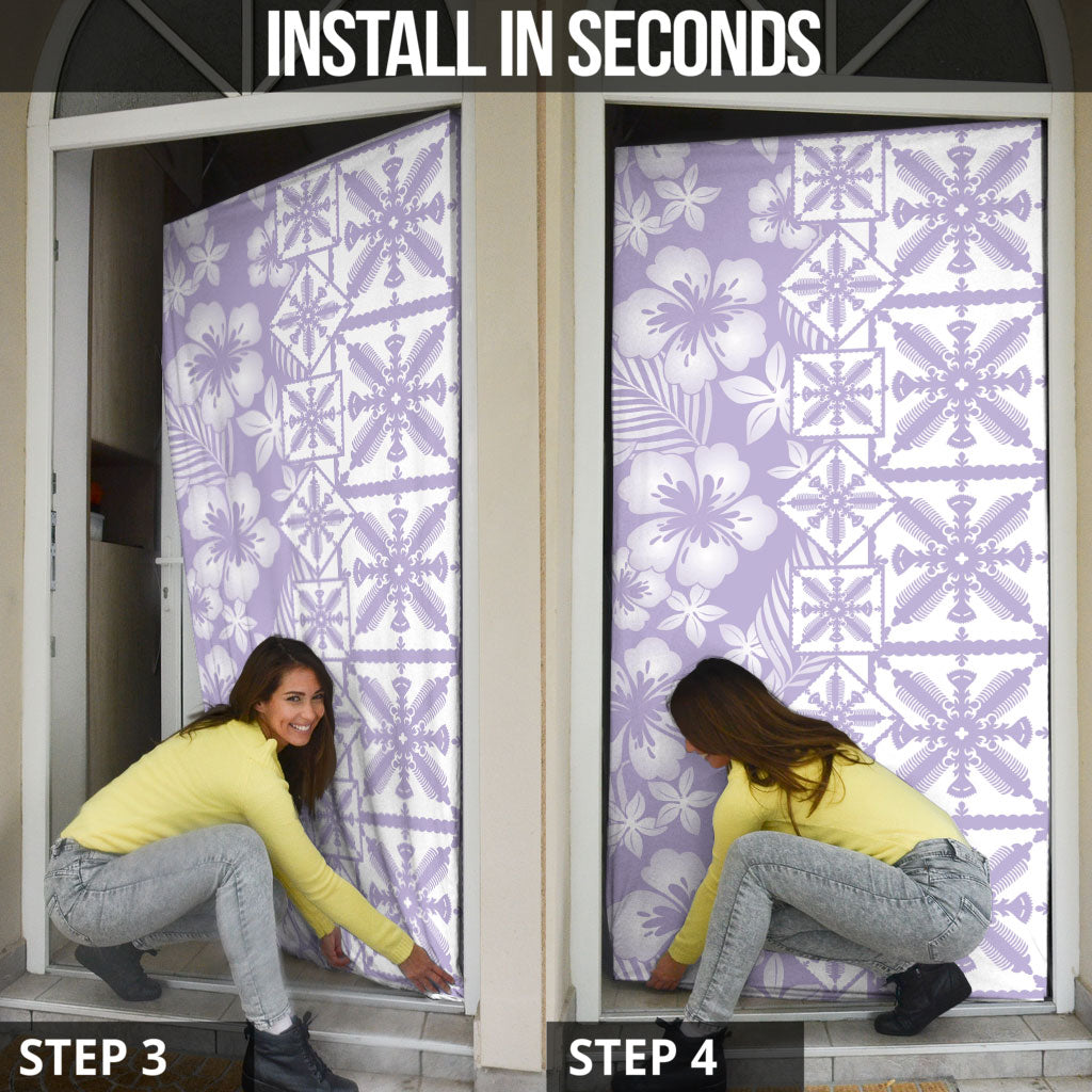 Pastel Purple Kahili Quilt Hawaii Door Cover Tropical Flower Seamless Half Style