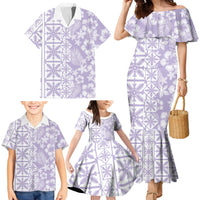 Pastel Purple Kahili Quilt Hawaii Family Matching Mermaid Dress and Hawaiian Shirt Tropical Flower Seamless Half Style LT14 - Polynesian Pride