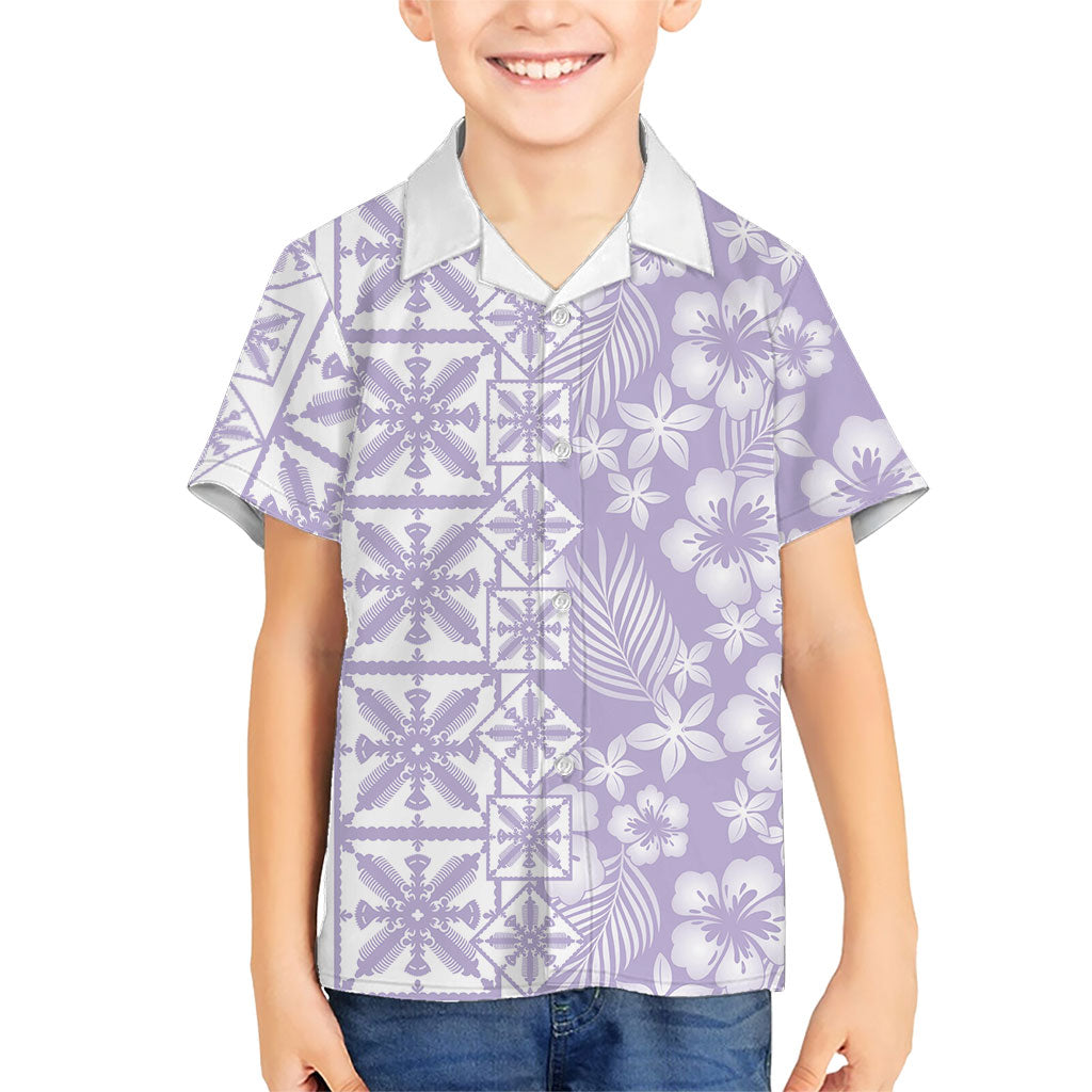 Pastel Purple Kahili Quilt Hawaii Family Matching Mermaid Dress and Hawaiian Shirt Tropical Flower Seamless Half Style LT14 Son's Shirt Purple - Polynesian Pride