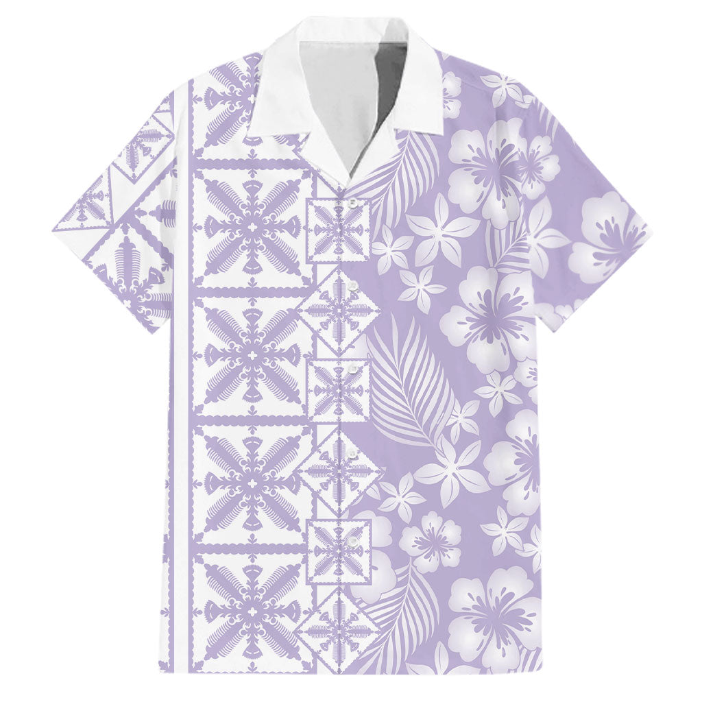 Pastel Purple Kahili Quilt Hawaii Family Matching Off The Shoulder Long Sleeve Dress and Hawaiian Shirt Tropical Flower Seamless Half Style LT14 Dad's Shirt - Short Sleeve Purple - Polynesian Pride