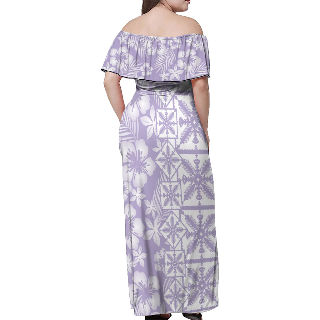 Pastel Purple Kahili Quilt Hawaii Family Matching Off Shoulder Maxi Dress and Hawaiian Shirt Tropical Flower Seamless Half Style LT14 - Polynesian Pride