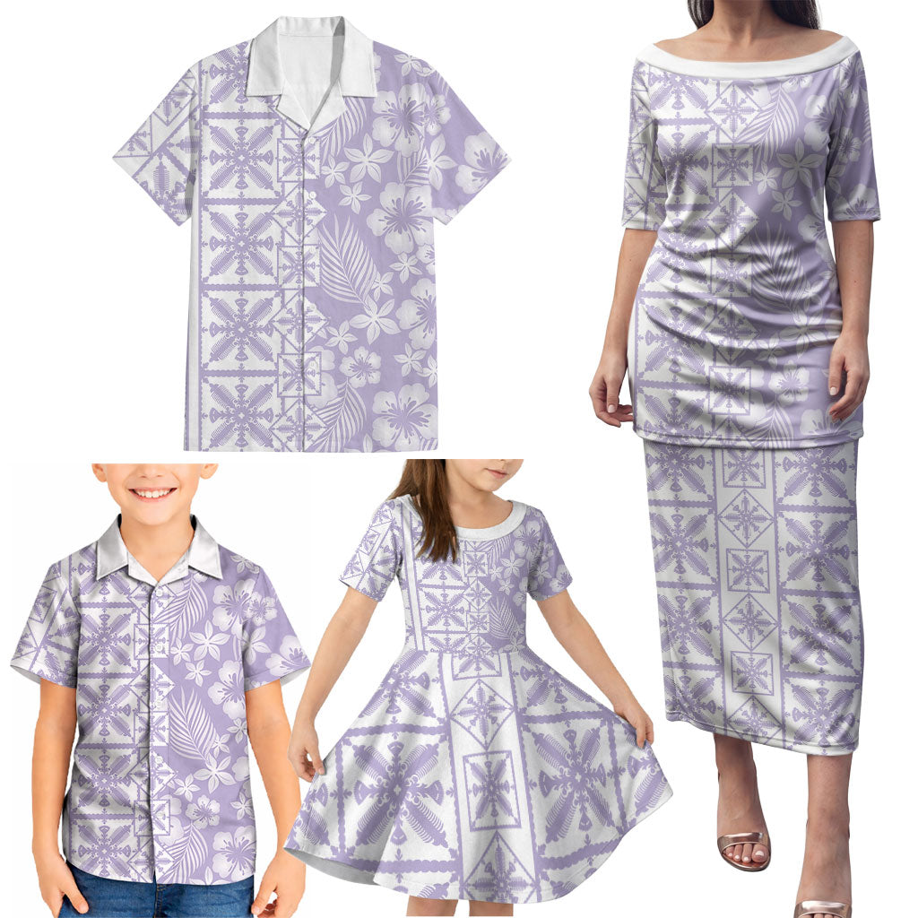 Pastel Purple Kahili Quilt Hawaii Family Matching Puletasi and Hawaiian Shirt Tropical Flower Seamless Half Style LT14 - Polynesian Pride