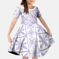 Pastel Purple Kahili Quilt Hawaii Family Matching Summer Maxi Dress and Hawaiian Shirt Tropical Flower Seamless Half Style LT14 Daughter's Dress Purple - Polynesian Pride