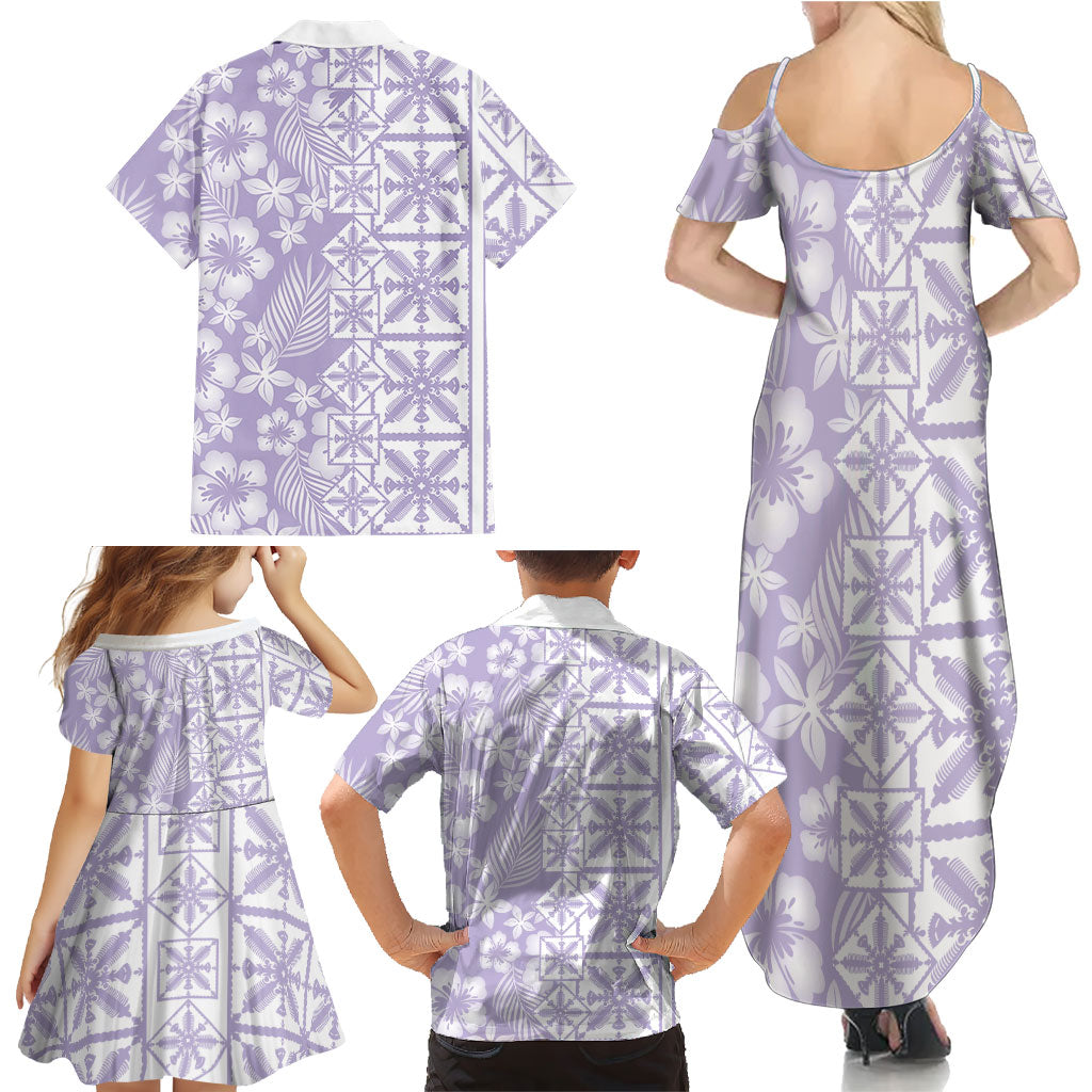 Pastel Purple Kahili Quilt Hawaii Family Matching Summer Maxi Dress and Hawaiian Shirt Tropical Flower Seamless Half Style LT14 - Polynesian Pride