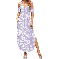 Pastel Purple Kahili Quilt Hawaii Family Matching Summer Maxi Dress and Hawaiian Shirt Tropical Flower Seamless Half Style LT14 Mom's Dress Purple - Polynesian Pride