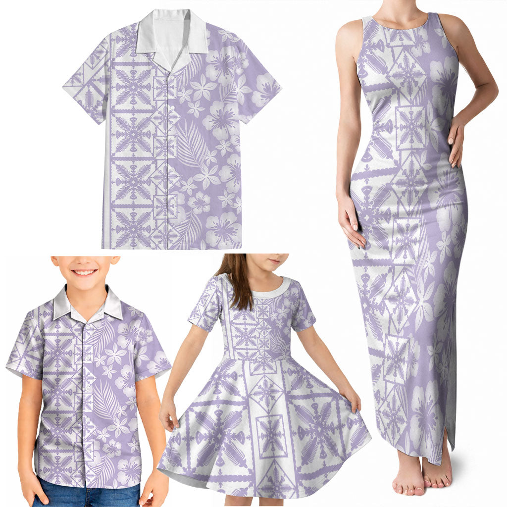 Pastel Purple Kahili Quilt Hawaii Family Matching Tank Maxi Dress and Hawaiian Shirt Tropical Flower Seamless Half Style LT14 - Polynesian Pride