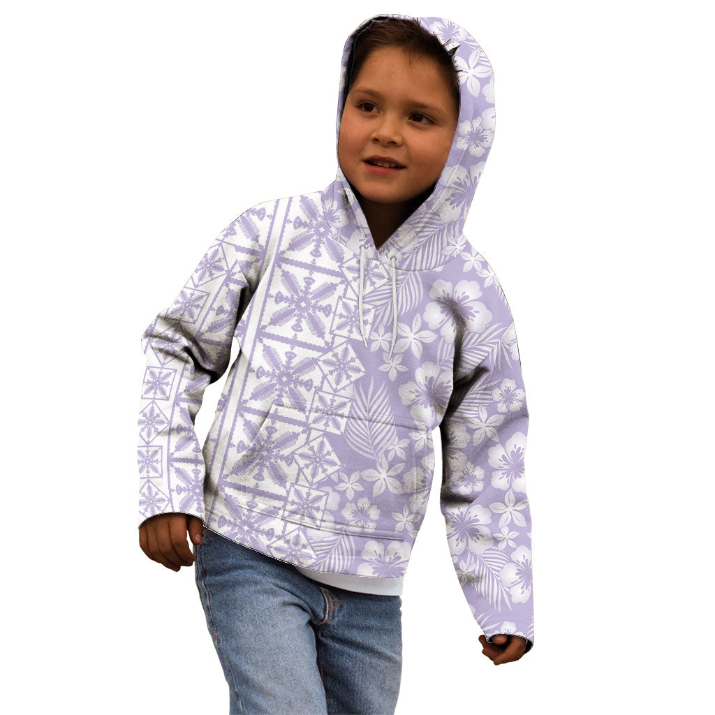 Pastel Purple Kahili Quilt Hawaii Kid Hoodie Tropical Flower Seamless Half Style