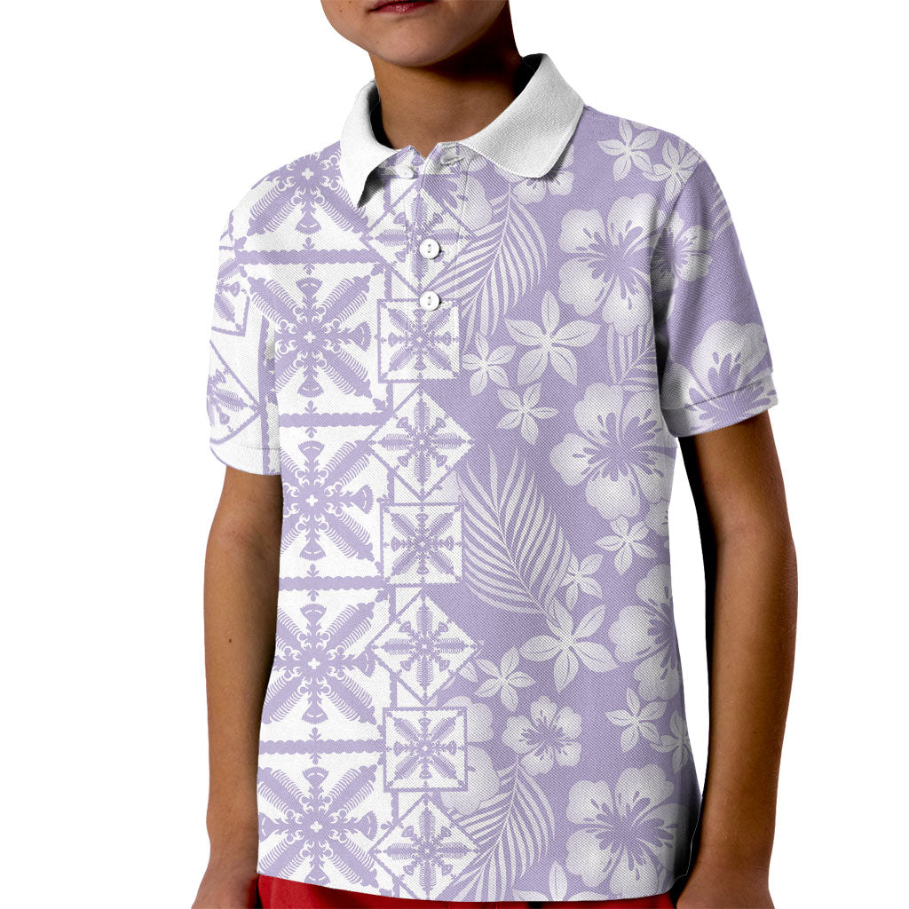 Pastel Purple Kahili Quilt Hawaii Kid Polo Shirt Tropical Flower Seamless Half Style