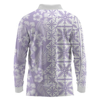 Pastel Purple Kahili Quilt Hawaii Long Sleeve Polo Shirt Tropical Flower Seamless Half Style