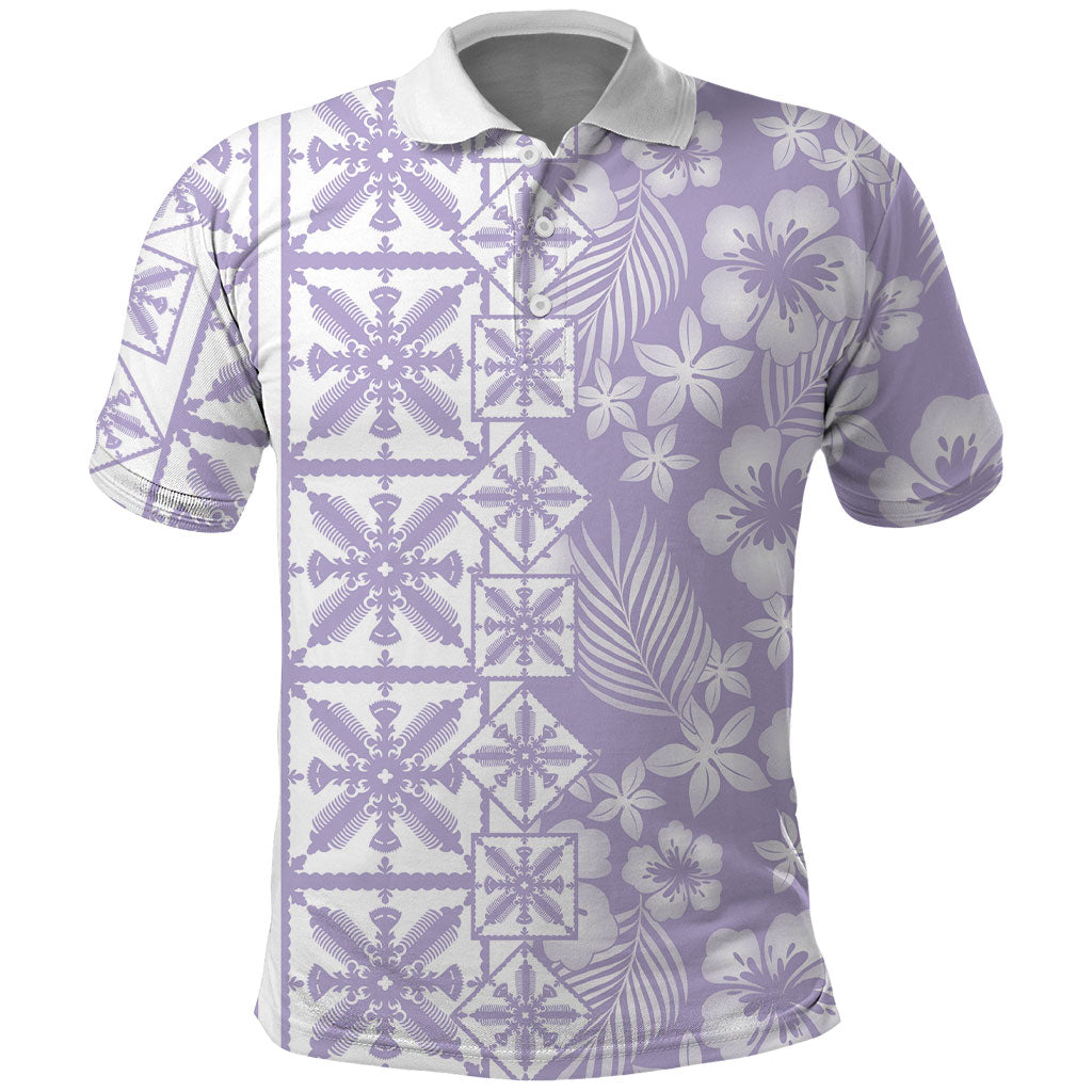 Pastel Purple Kahili Quilt Hawaii Polo Shirt Tropical Flower Seamless Half Style