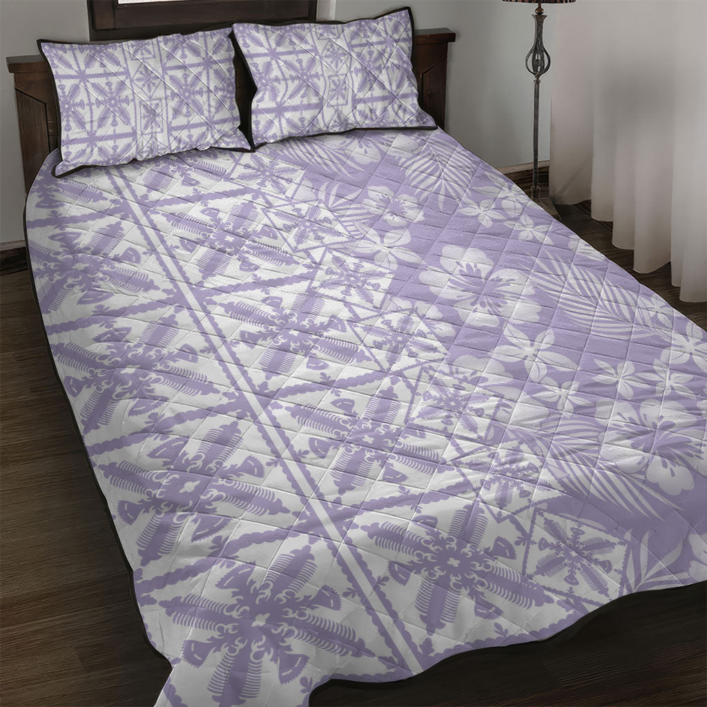 Pastel Purple Kahili Quilt Hawaii Quilt Bed Set Tropical Flower Seamless Half Style
