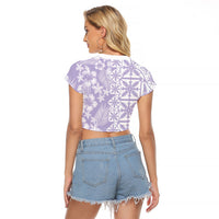 Pastel Purple Kahili Quilt Hawaii Raglan Cropped T Shirt Tropical Flower Seamless Half Style
