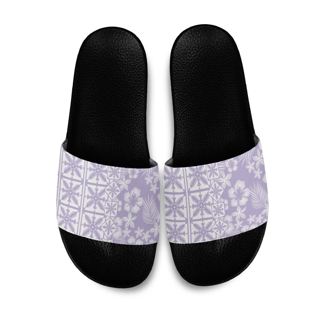 Pastel Purple Kahili Quilt Hawaii Slide Sandals Tropical Flower Seamless Half Style