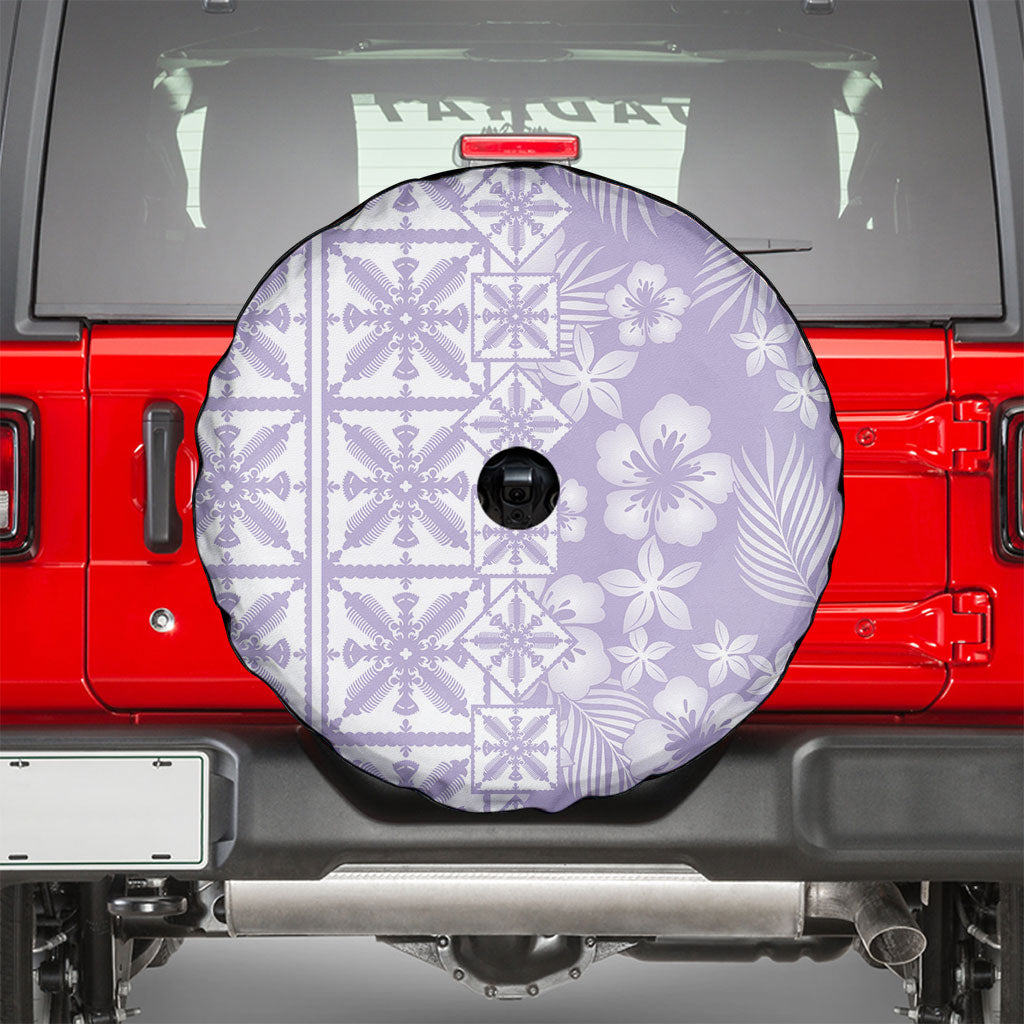 Pastel Purple Kahili Quilt Hawaii Spare Tire Cover Tropical Flower Seamless Half Style