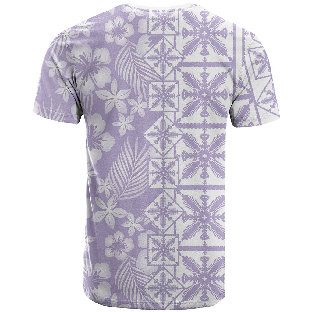 Pastel Purple Kahili Quilt Hawaii T Shirt Tropical Flower Seamless Half Style