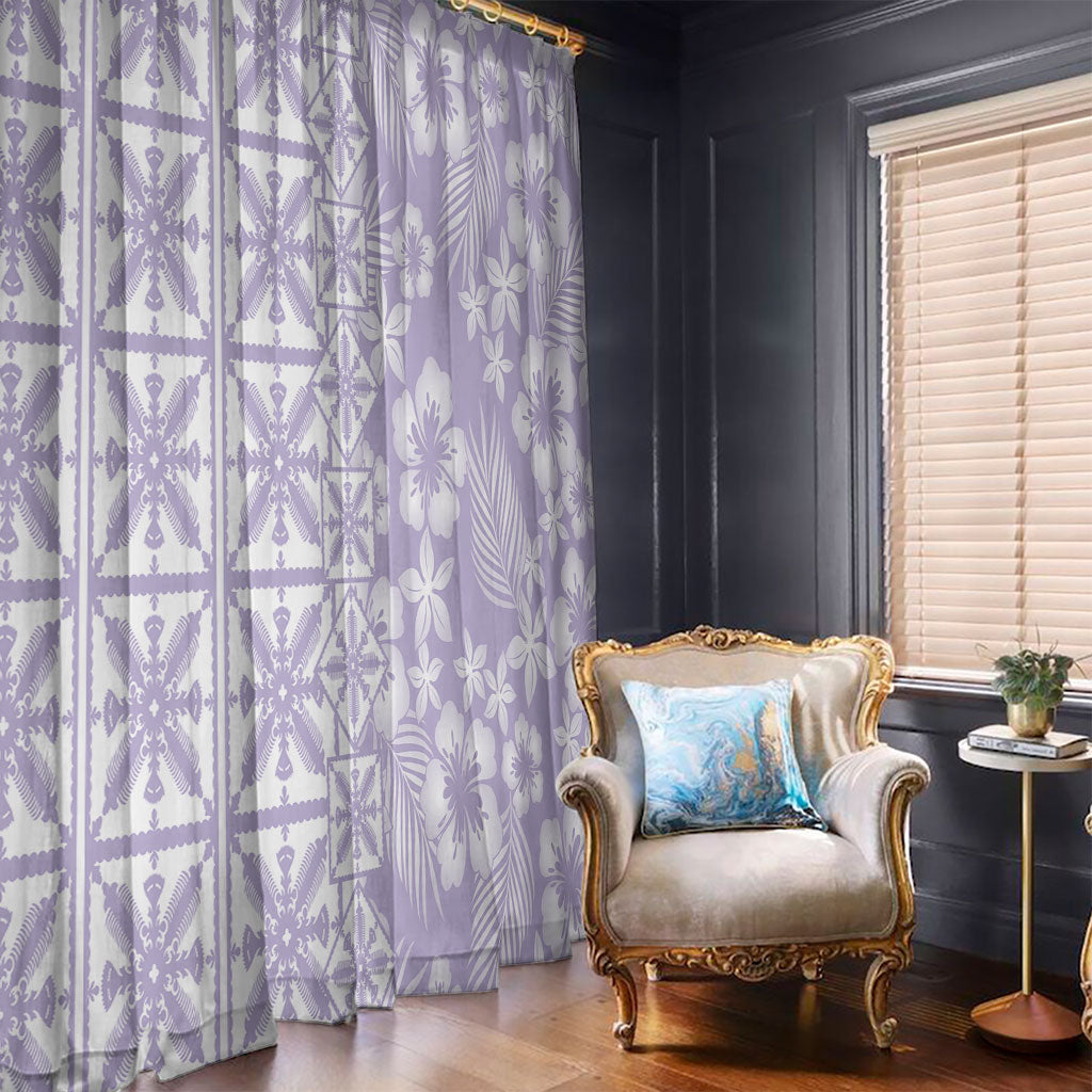 Pastel Purple Kahili Quilt Hawaii Window Curtain Tropical Flower Seamless Half Style