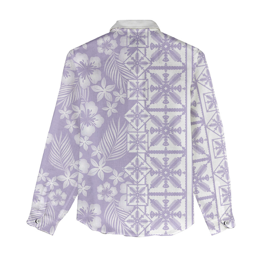 Pastel Purple Kahili Quilt Hawaii Women Casual Shirt Tropical Flower Seamless Half Style