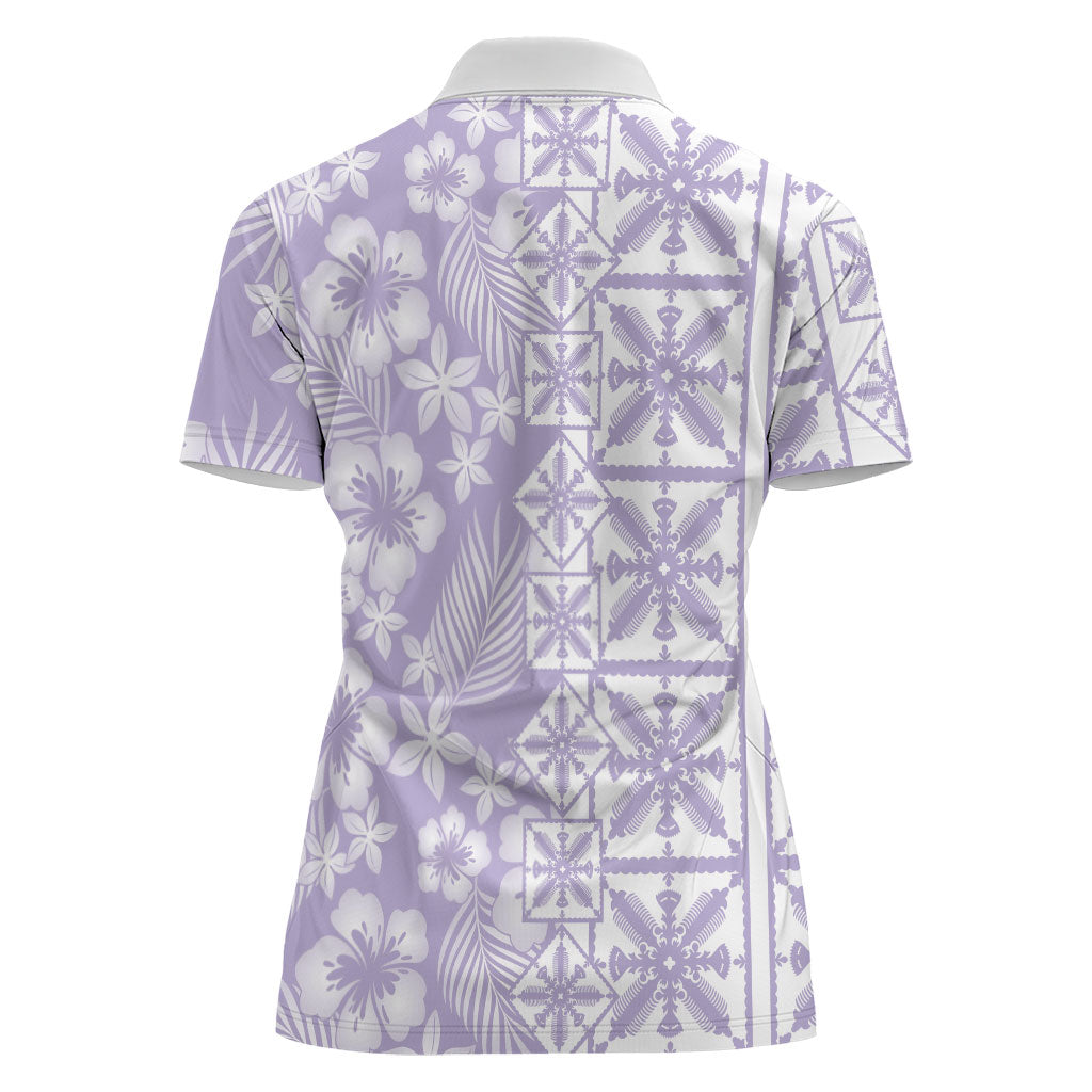 Pastel Purple Kahili Quilt Hawaii Women Polo Shirt Tropical Flower Seamless Half Style