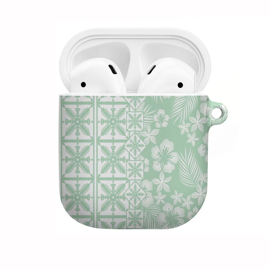 Pastel Green Kahili Quilt Hawaii AirPods Case Tropical Flower Seamless Half Style